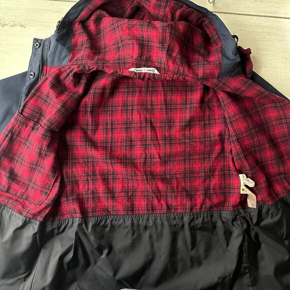 Woolrich Women's Navy Blue Lined Fall Raincoat Plaid Flannel Lining Small Petite - Picture 2 of 13